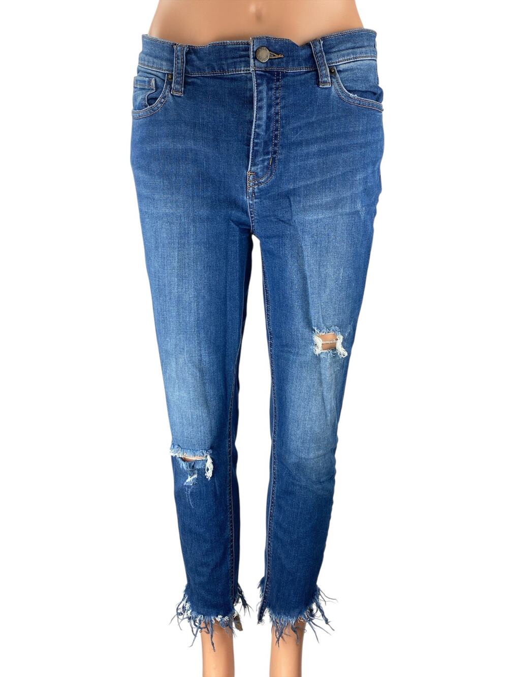 Free People Shark Bite Distressed Raw Frayed Hem Skinny Denim Jeans Pants Sz 28